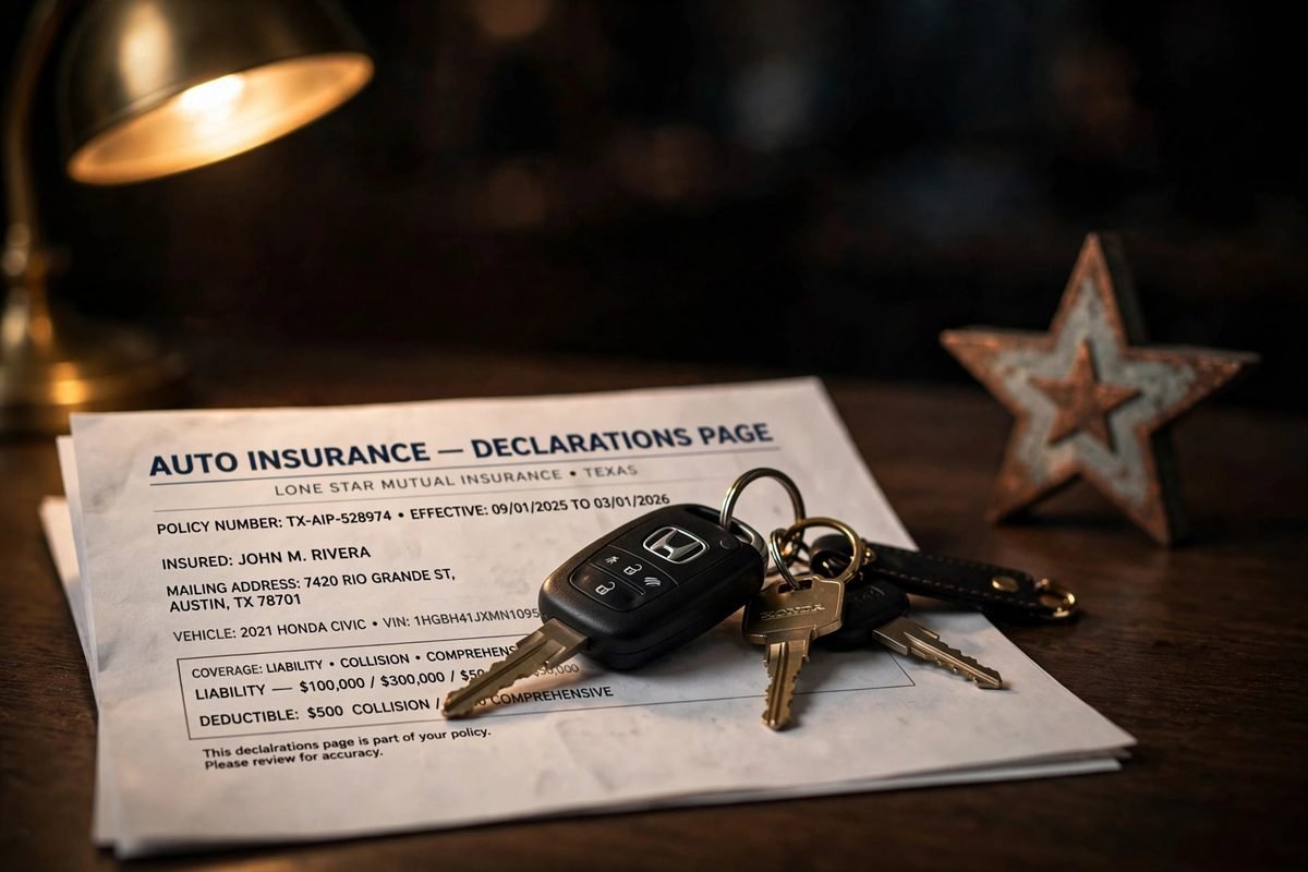 Car keys on an auto insurance document