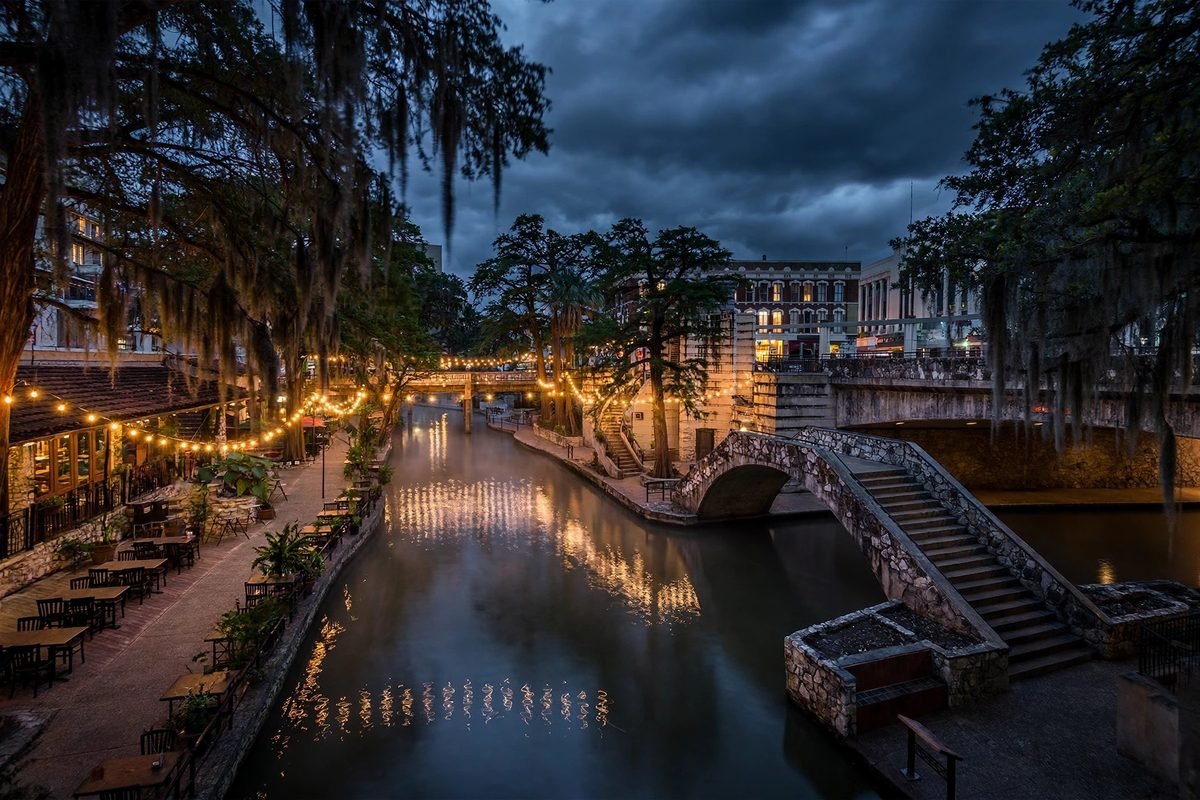 San Antonio River Walk glowing at dusk